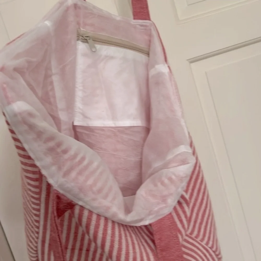 RLH Stripe Bag Red Natural Loom Weave Organic Cotton Travelin’ Light REwork NEW!